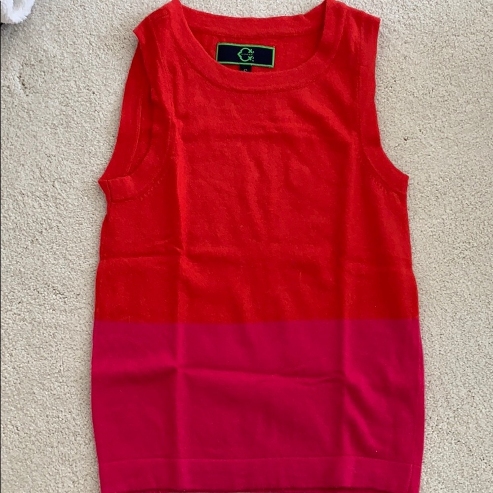 red and pink sleeveless sweater